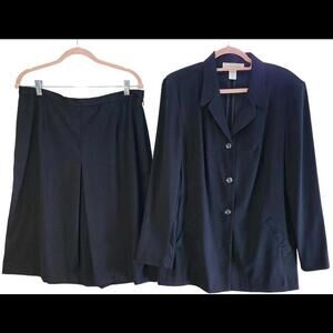 Vintage Norton McNaugton Black Blazer Pleated Skirt Career Suit Women Size 16